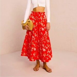 A.L.C Francis Cotton Tiered Midi Skirt in Calla Multi Sz 14